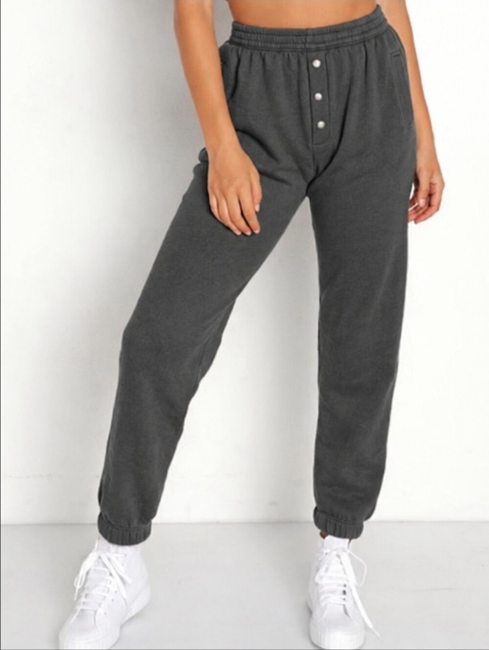 DONNI VINTACE FLEECE HENLEY JOGGER SWEATPANTS IN CHARCOAL GREY